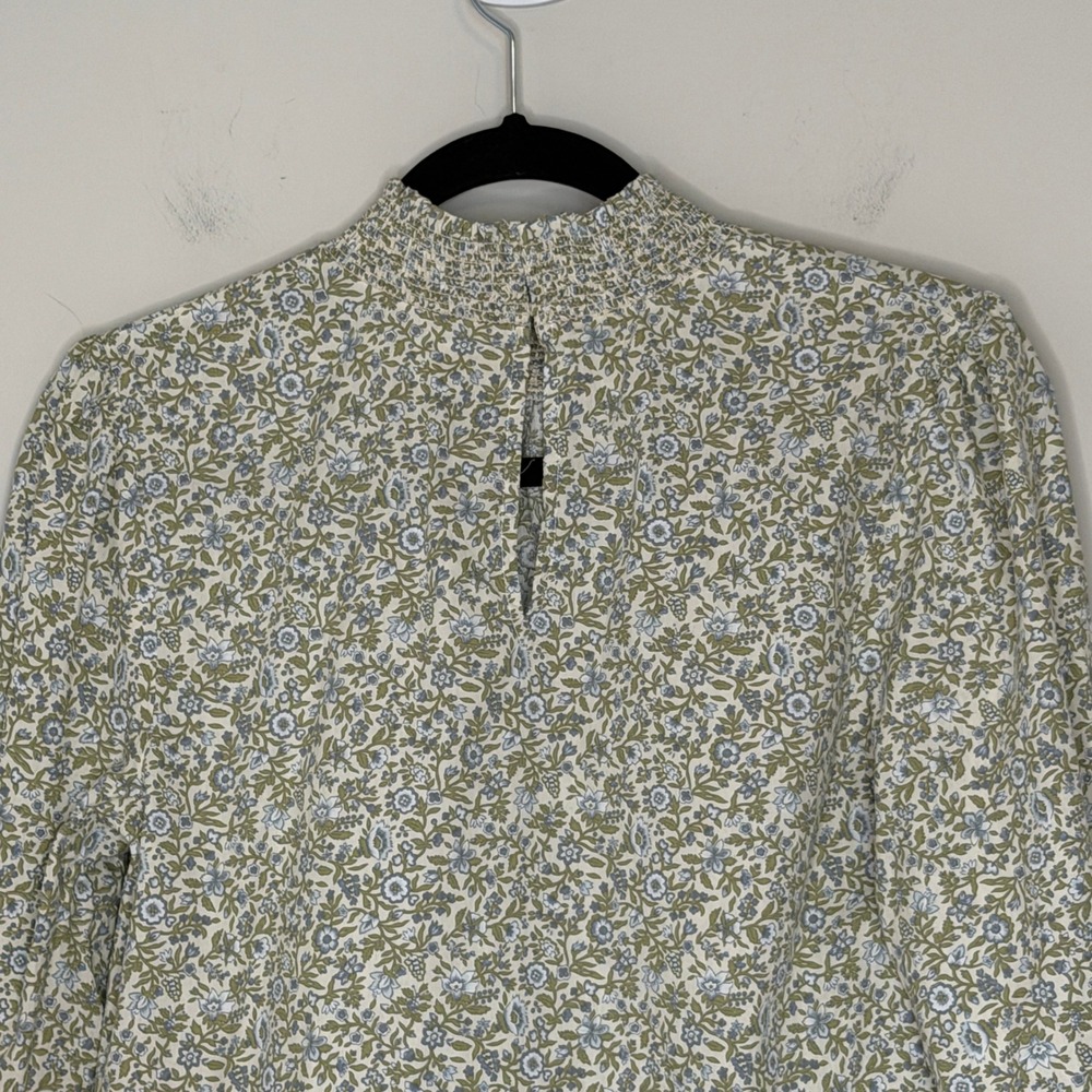 Hyacinth House Floral Smocked Mock Neck Blouse Green Medium Long Sleeve Puff - Picture 9 of 9